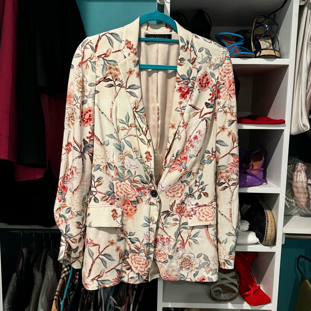 Zara Floral Silky Blazer